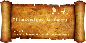 Miloszavlyevits Abony névjegykártya